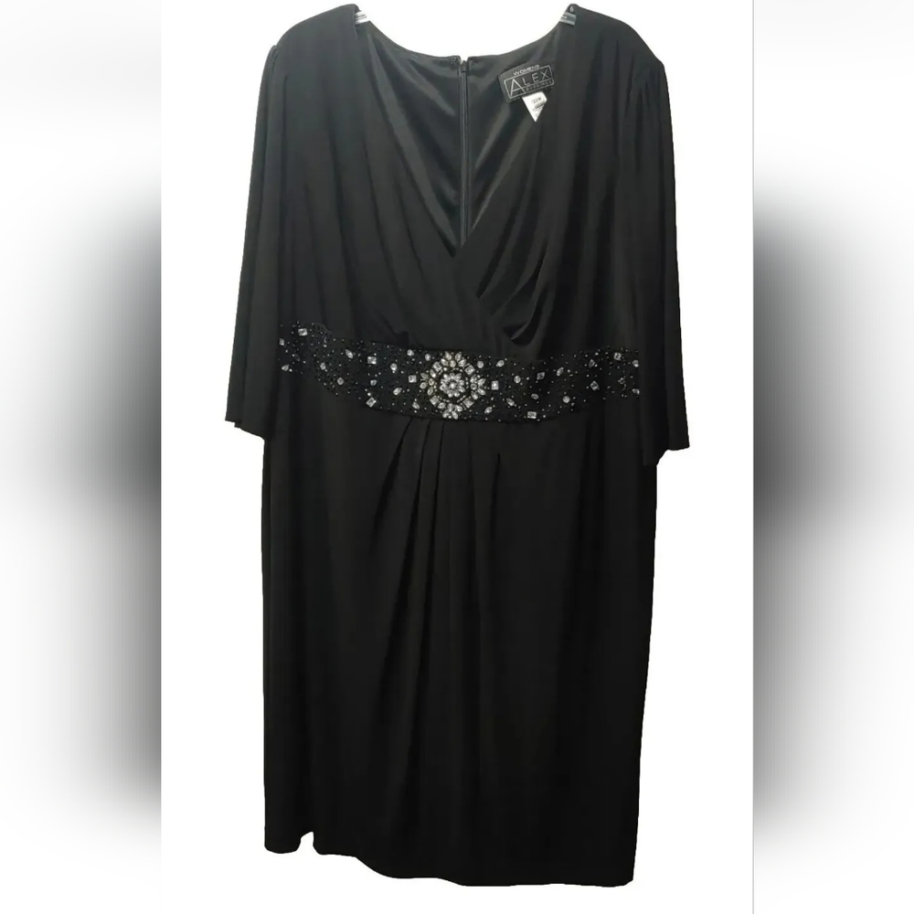 Alex Evenings Midi Dress Woman Plus 22W Black Cocktail Party Rhinestone Bling